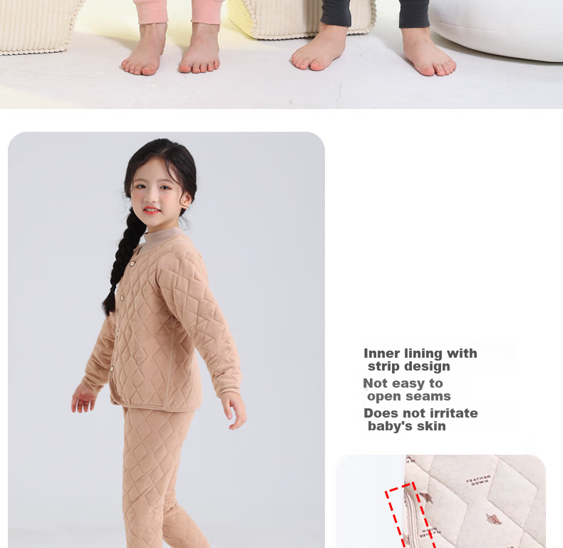 YUZHAOLIN Thermal Underwear, Three-Layer Thickened School Uniform Essential, Autumn And Winter Children's Set, Suitable for Outdoor Wear, Coffee Color - Top, Size 160 10