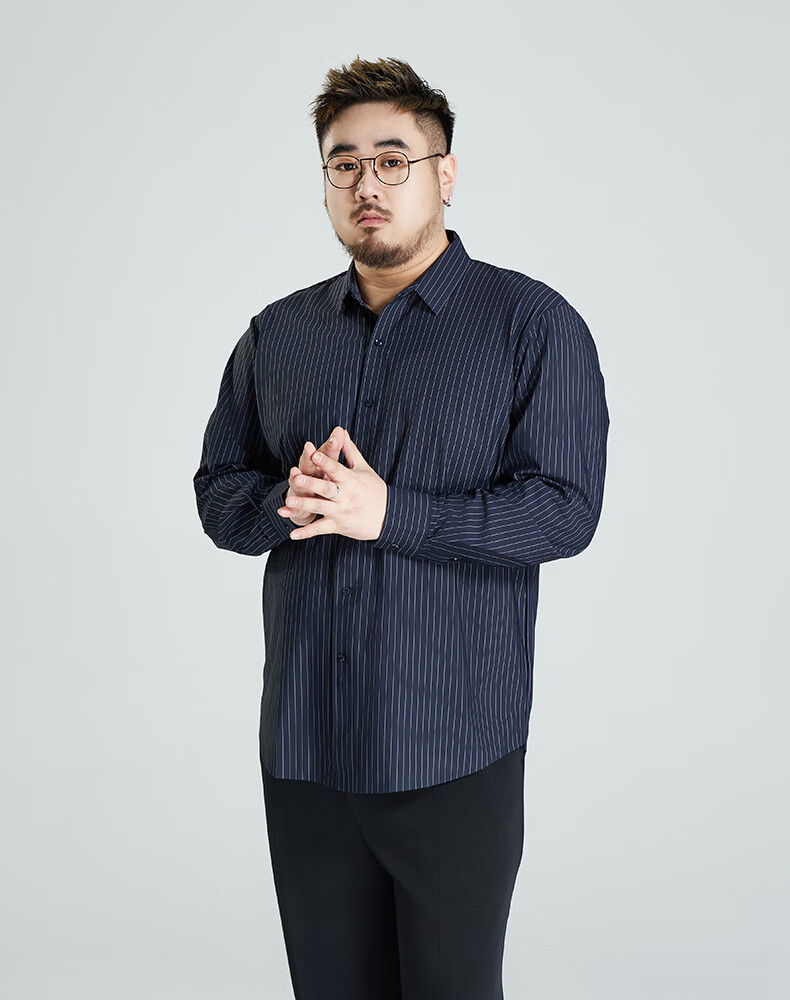 Ayoupang Summer Plus Size Pullover Striped Long-Sleeve Shirt, Loose Fit for Chubby Men, Ice Silk High-Elasticity Wrinkle-Resistant Non-Iron Shirt 16
