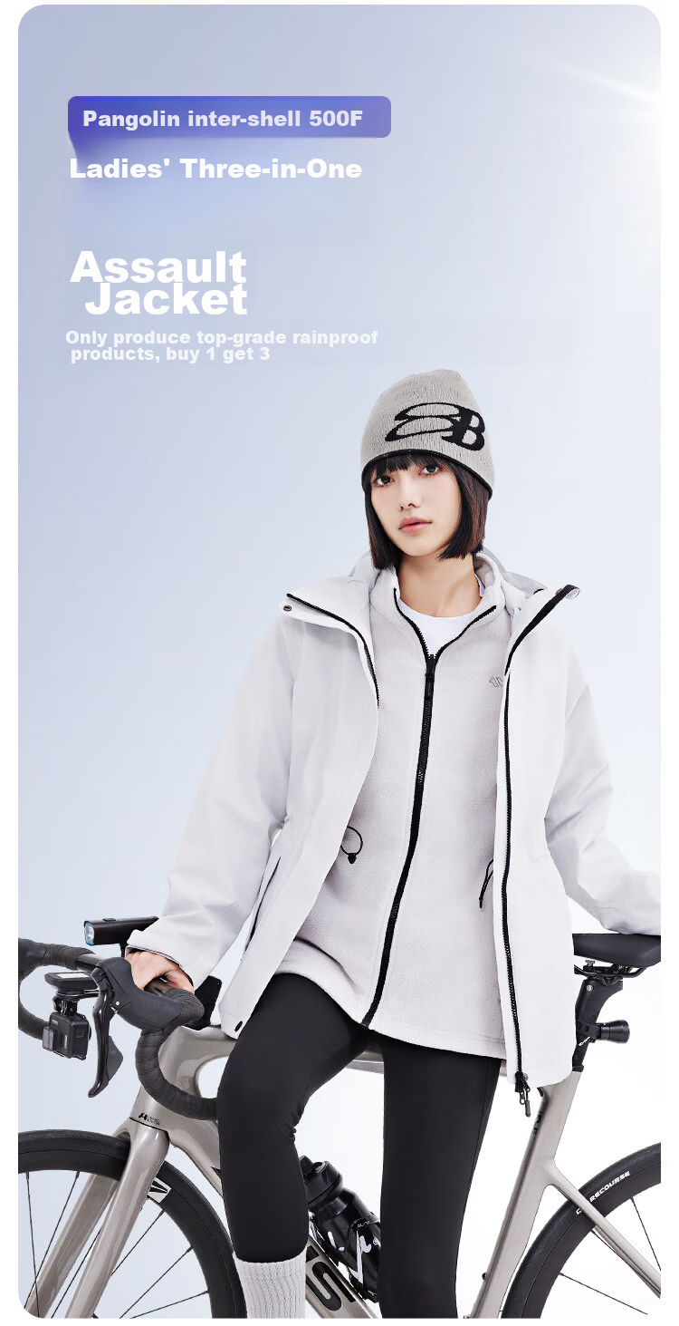 JD Original Climbing Fleece Jacket with Inner Liner, Three-In Spring Women's Outdoor Warm Coat, Glacier Gray, Size S 2