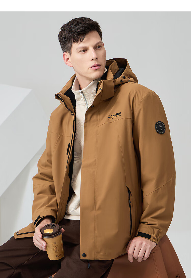 DANCING WOLVES [3-In] Detachable Inner Lining Outdoor Hiking Fleece Inner Lining Men's Windbreaker, 210 Olive Green, Size 170 9