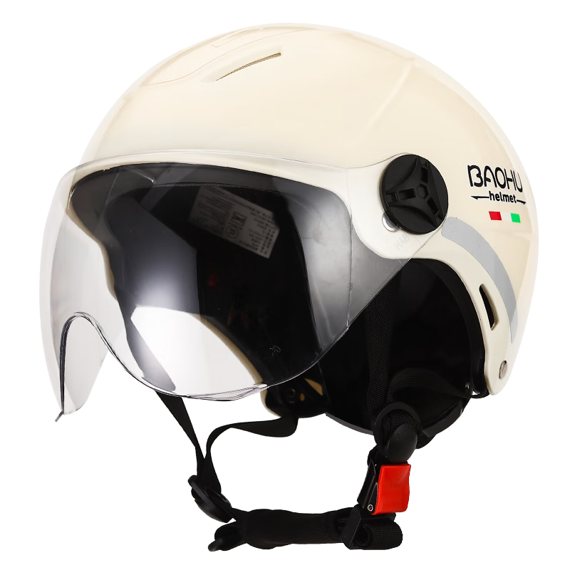 Baohu Helmet 3C Certified Electric Motorcycle Helmet Unisex Half Helmet Four Seasons Universal Safety Cap 376 Cream White (Transparent Short Visor) One Size
