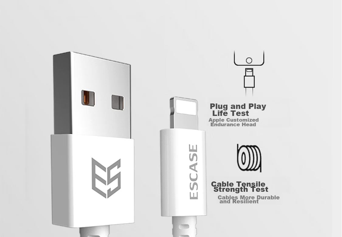 ESCASE Apple Data Cable, IPhone 14 Pro/13/11/12 Fast Charger Cord, Suitable for 6S/7/8 Plus, PET Anti-Kinking, IPad Air/Pro, White 6