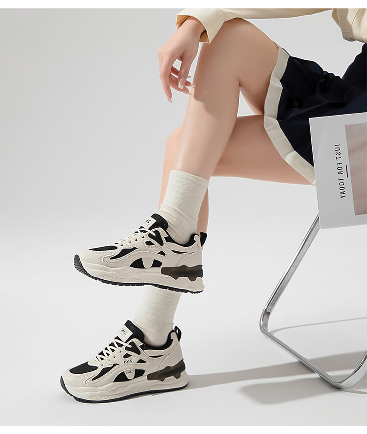 ZHR Casual Shoes for Women, Trendy Cool Lightweight Thick-Soled Sneakers, Comfortable Breathable Color-Block Women's Shoes CS58 White And Black Size 39 10