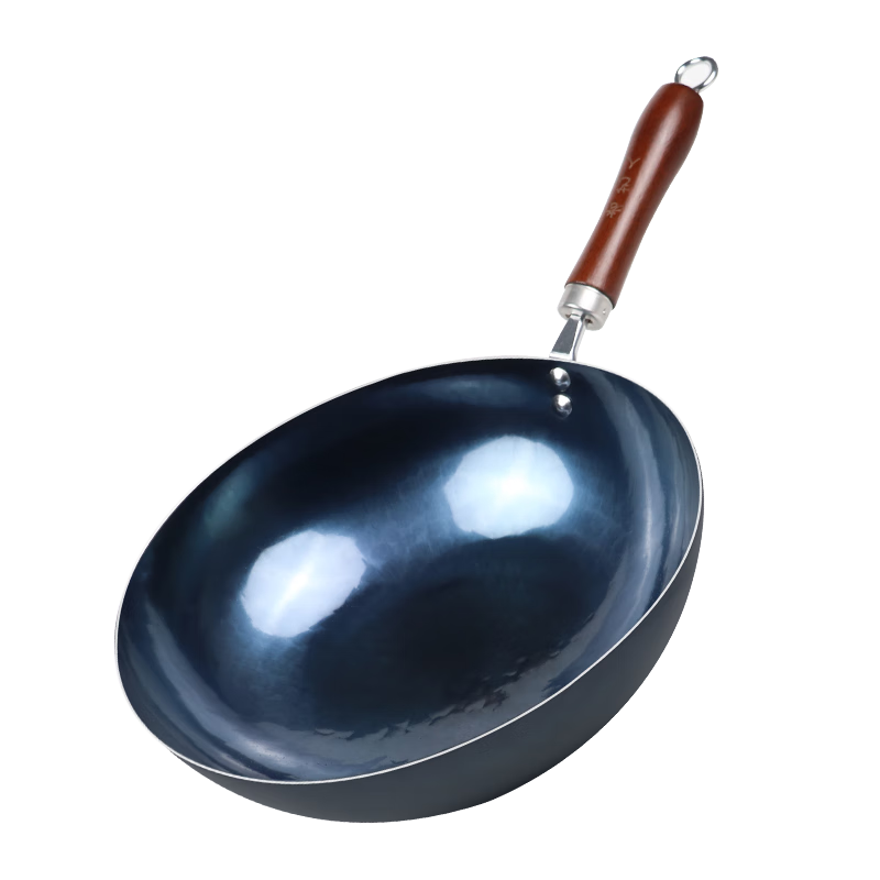 Laoyiren Zhangqiu Wok Iron Pan, Preheated, No Coating, Seasoned Iron Non-Stick Frying Pan, Hand-Forged Traditional Round Bottom Gas Stove