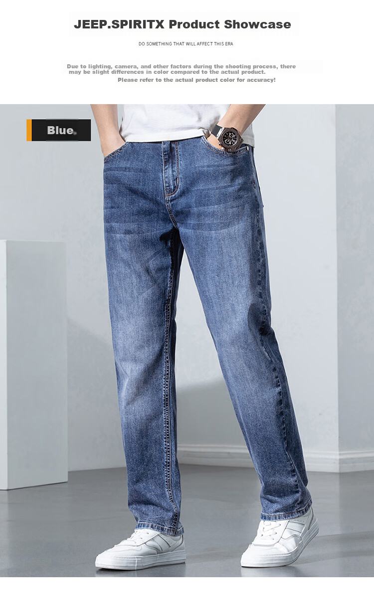 JEEP SPIRIT Men's Straight-Leg Jeans, Autumn Pants, Casual Trousers for Men, Loose Wide-Leg Trendy Long Pants, Blue, Size 36 6