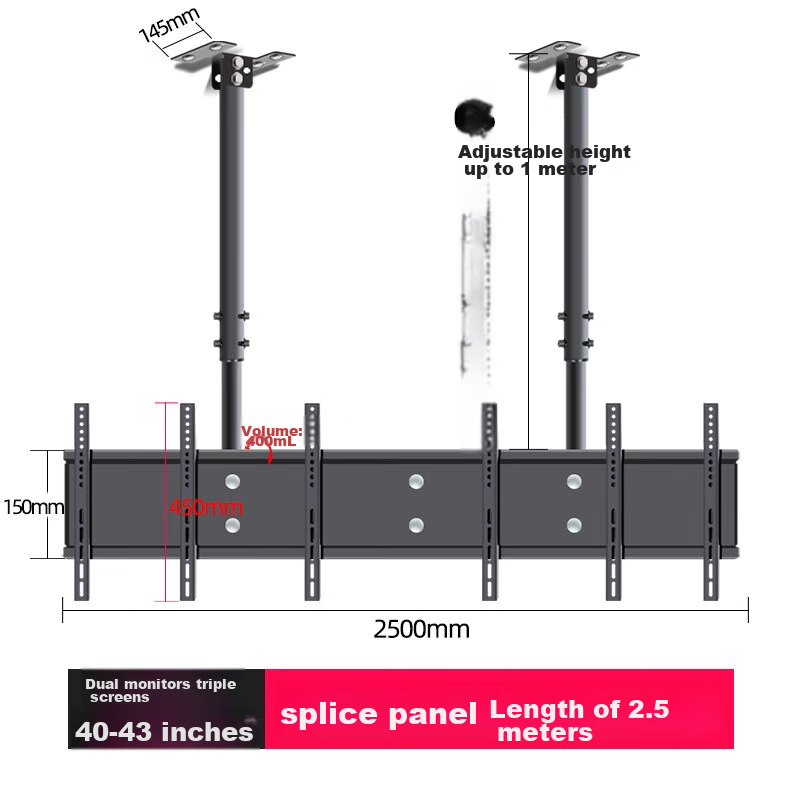 Yizhigu TV Multi-Screen Mount, Compatible with 32/40/43 Inch, Universal Double-Double Dual-Rod Ceiling Mount, Customizable Hanging Bracket for Bubble Tea Shops, Supermarkets, And Airports 14