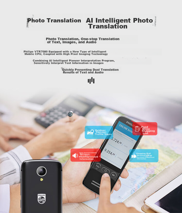 PHILIPS Real-Time Interpretation Device, Multilingual Translator, Portable Offline Translation Pen for Travel Abroad, Voice And Photo Smart Translator, Oral Real-Time Interpretation Equipment 10