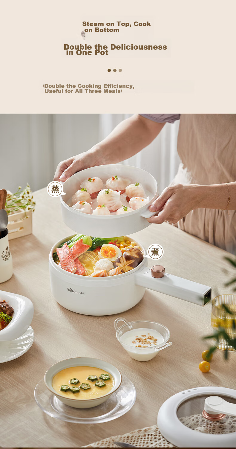 Bear Electric Cooking Pot, Multi-Functional Steamer And Hot Pot for Instant Noodles, Dorm Small Electric Pot 2.5L All-In Steaming And Cooking with Steamer Basket, Electric Steamer Pot for Steaming, Boiling, Frying And Stir-Frying DRG-Q25W2 4