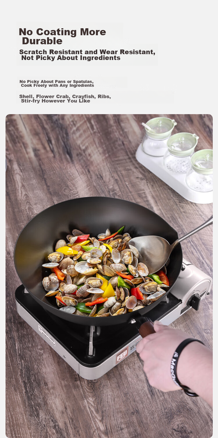 COOKER KING Wok Iron Pan Ultra Iron Anti-Rust Royal Zero Coating Flat Bottom Frying Pan 30cm Compatible with Induction Cooker FXH30CG 6