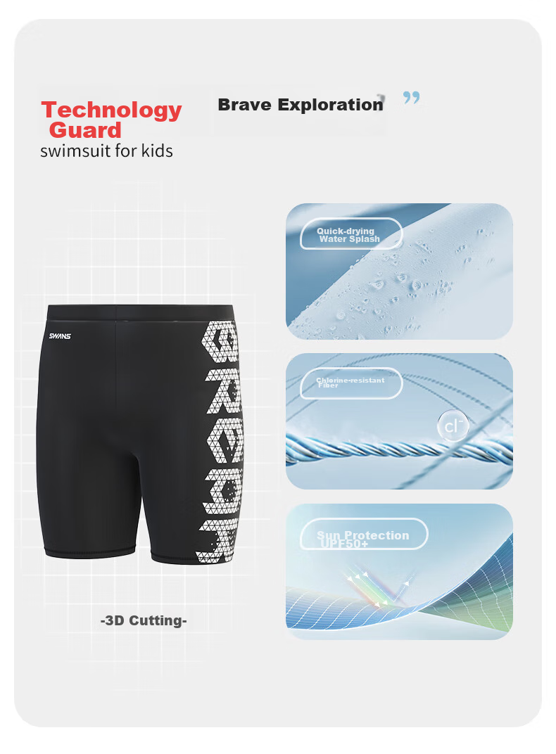 Suanshi Kids Boys Swimwear Chlorine-Resistant Quick-Dry Five-Point Swimming Trunks Professional Training Sun-Protective Swim Shorts Black 160 3