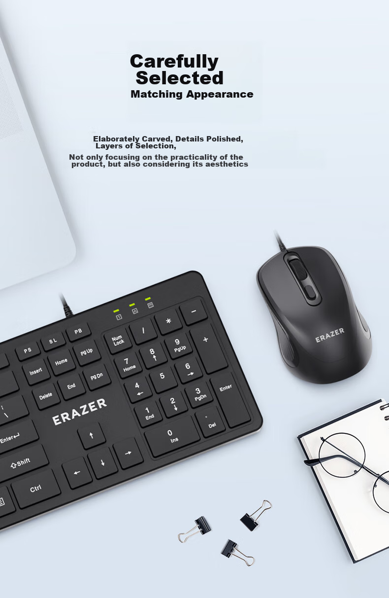Lenovo Invests in Brand Yinengzhe Wired Keyboard And Mouse Set with Mouse Pad, Full-Size Splash-Resistant, Business Office Desktop/Little New Compatible Black KM301 7