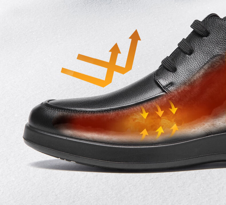 Aokang Casual Business Fleece-Lined Warm Cotton Shoes, Simple And Comfortable Cowhide Shoes for Men, Black, Size 39 5