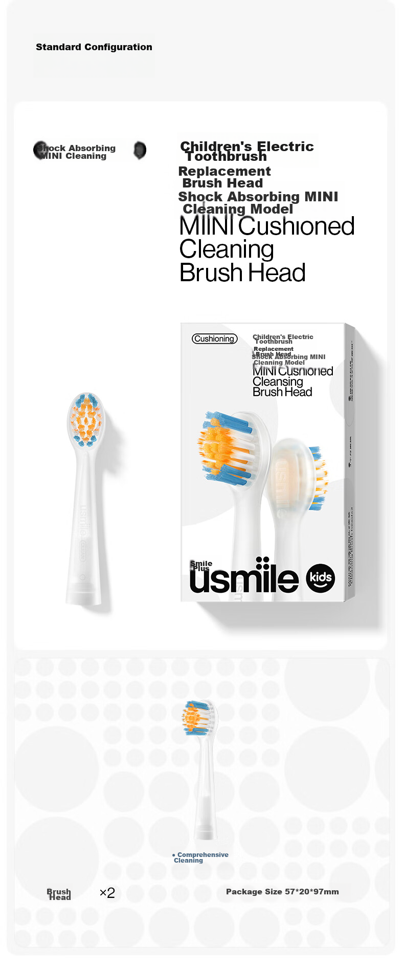 Usmile Electric Toothbrush Replacement Heads for Children, Shock-Absorbing And Gum-Protecting - 2-Pack, Gentle on Teeth, Extra Soft Gum Protection, Compatible with Q Series Children's Electric Toothbrushes 15