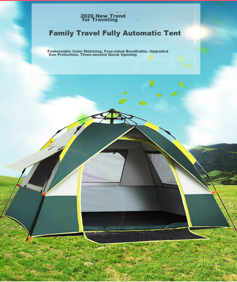 BeiJiLang Outdoor Tent Blackout Sunshade Automatic Quick-Open Camping Overnight Park Picnic Rainproof Breathable Hexagonal Tent 2