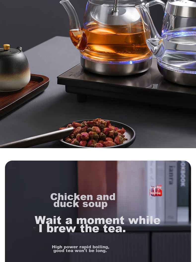 Biooner Fully Automatic Electric Kettle with Water Dispenser, Tea Maker, And Tea Table All-In for Home And Office Use, Integrated Tea Set XT-S07 Silver-Gray Three-Piece Set 1L 14