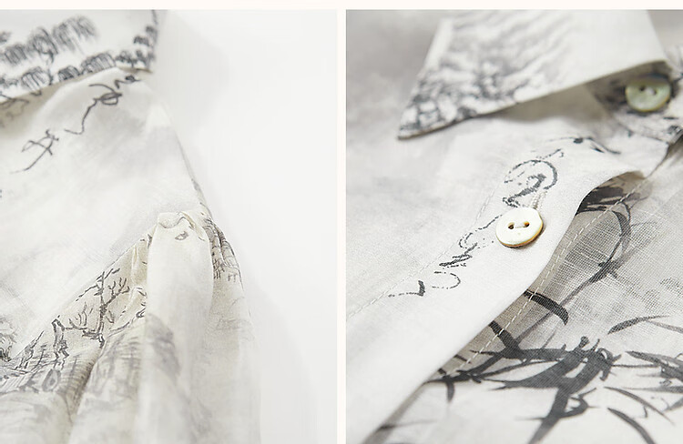 Dme [Tiansi Lianren] Autumn Chinese Style New Light-Weight Lyocell Blend Shirt, Printed Pleated Blouse, Women's Top 13