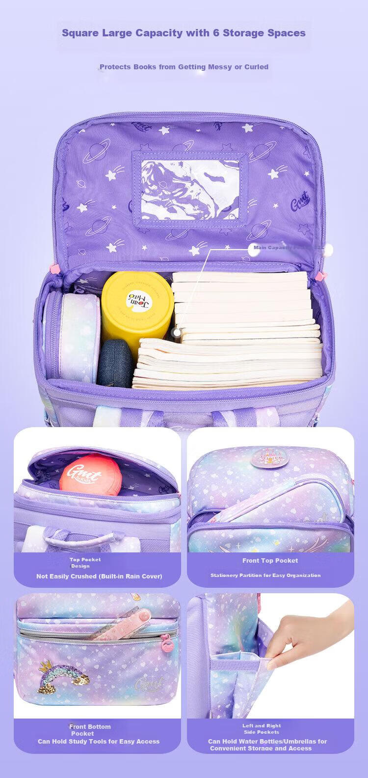 Gmt for Kids Children's Backpack, Lightweight Spine-Protecting And Load-Reducing Shoulder Bag for Primary School Students, Large Capacity Gift for Grades 1-4 Girls, Starlight Mermaid Desig 9