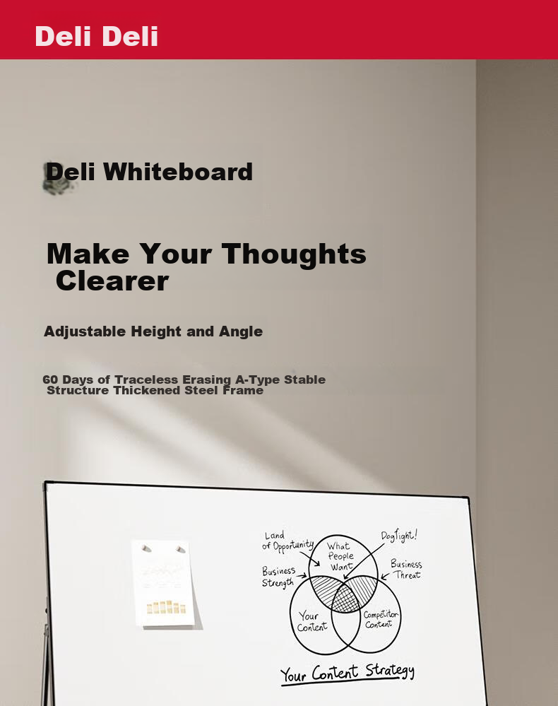 Deli Frameless Whiteboard 180*90cm, A-Type Frame with Magnetic Office Meeting Whiteboard, Frame-Style Writing Board, Includes Eraser, Whiteboard Markers, Magnetic Pins, 8786 2