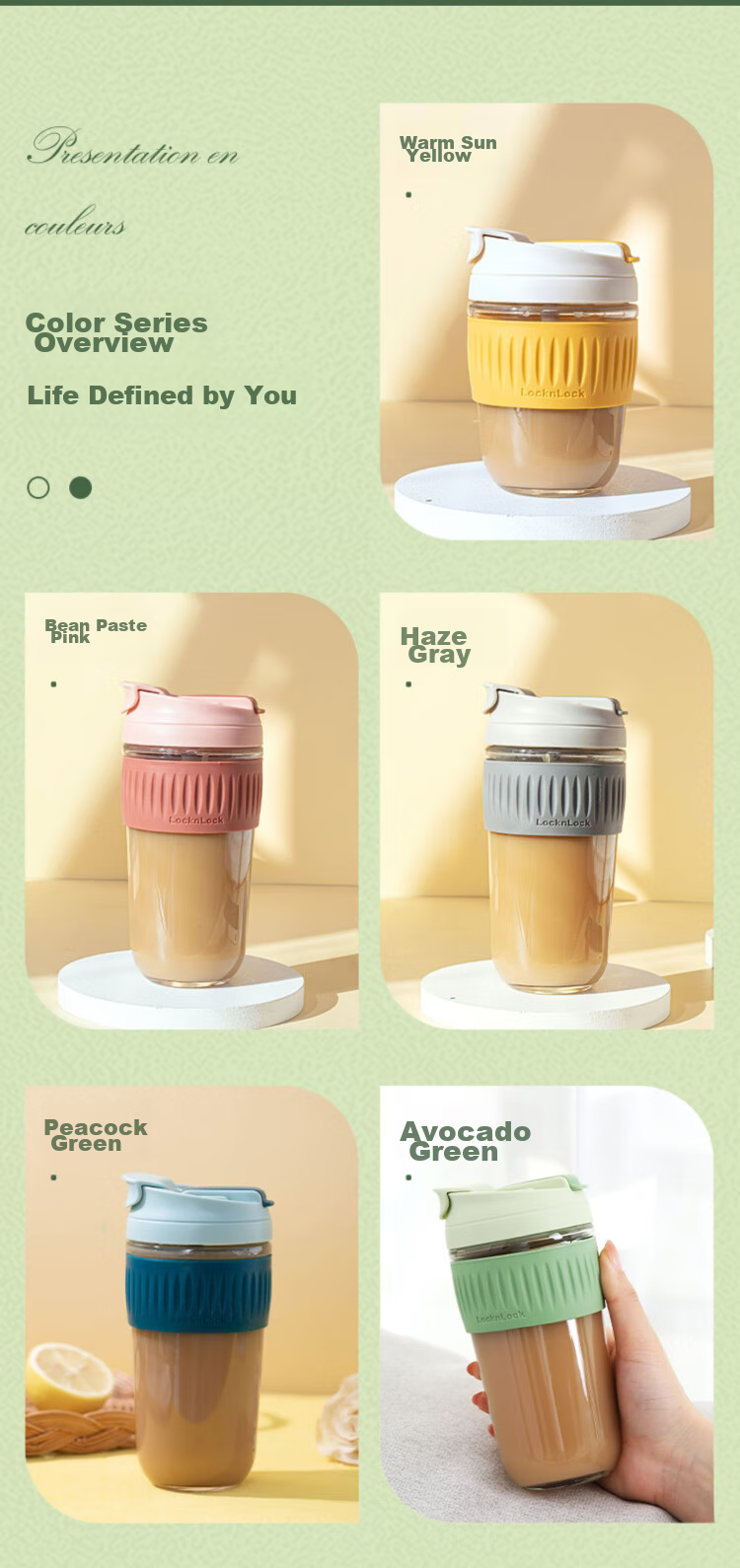 LOCK&LOCK Portable Coffee Mug Glass Cup with Straw, Handheld Cup, Cute Milk Cup, 350ML Yellow 12