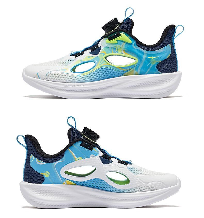 ERKE Children's Shoes, Boys' Sandals for Older Kids, Hollow Fashionable Closed-Toe Frame Shoes, Erke White/navy Blue, Size 36 41