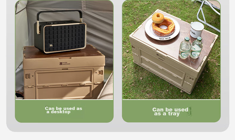 MOBIGARDEN Storage Box, Outdoor Camping Picnic with Table Board Folding Storage Box, Rui Na 50L NX23685004, And Sand Color 8