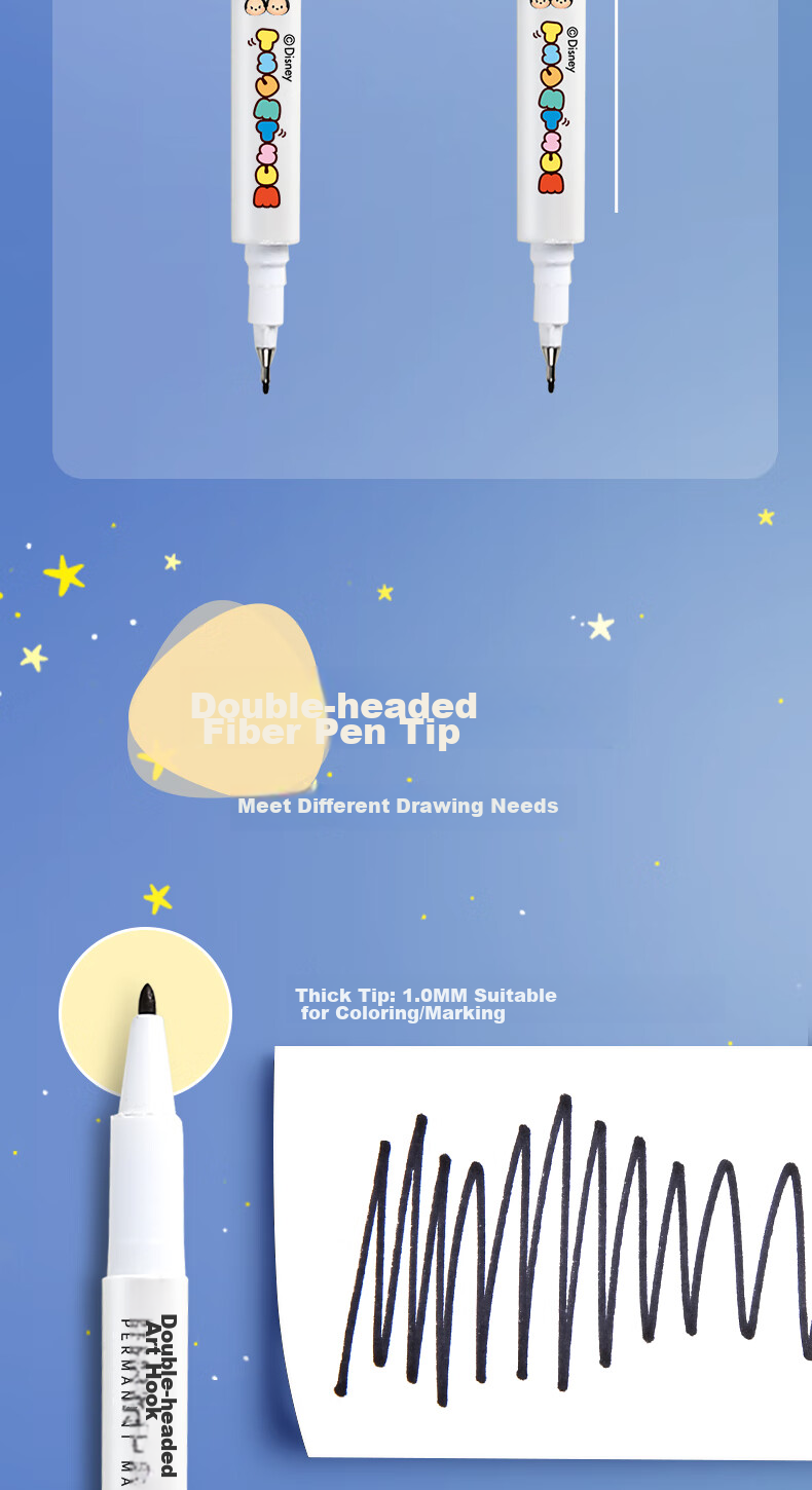 Disney Dual-Tip Fine Line Markers, Black, Oil-Based, for Art And Signing, Suitable for Children And Students, 10 Pcs/box Drawing Pens 5