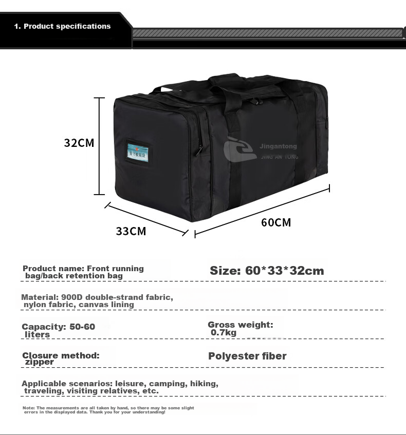 Jingantong Black Front Carry Bag, Stay-Behind Bag, Thickened Large Capacity Waterproof Canvas Handbag with Back Compartment 3