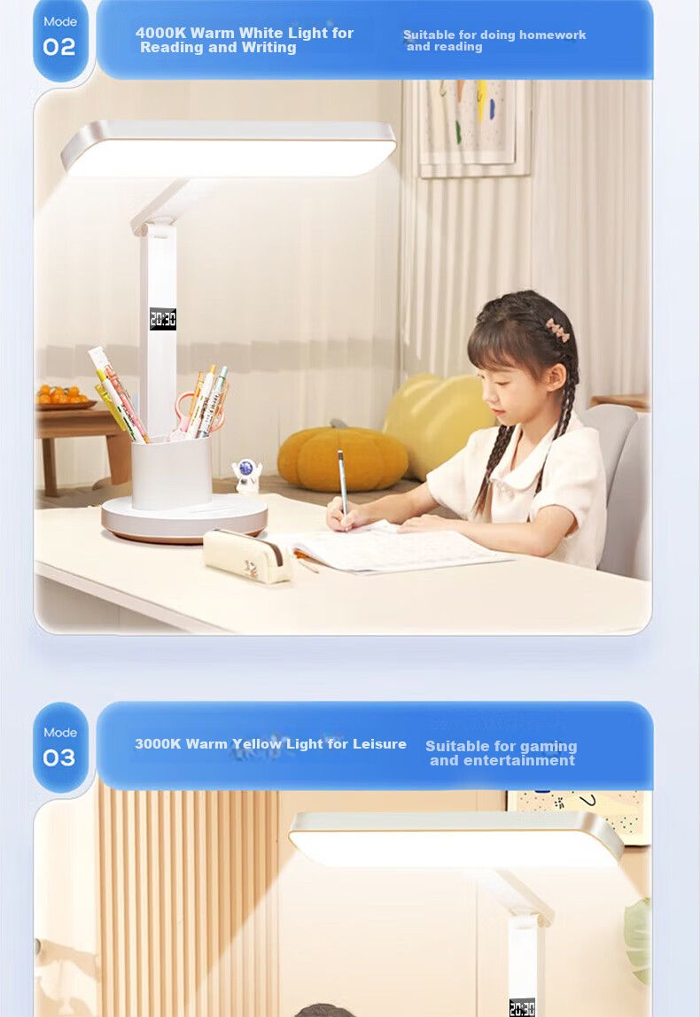 Jingqian Desk Lamp with Eye Protection, Full Spectrum Reading Light for Children And Students, Rechargeable Lamp for Study And Writing, Suitable for Dormitory And Desk Use 11