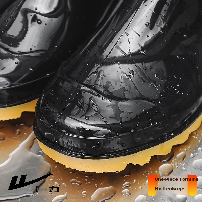 Warrior Rain Boots for Men, Waterproof Outdoor Wear-Resistant Rubber Shoes, Non-Slip Rain Boots, Overshoes HL86Z7 Black Mid-Calf Size 40 2
