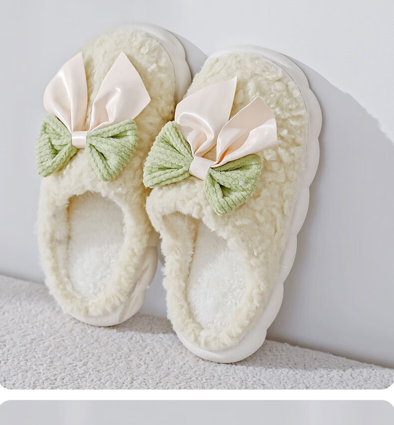 Huameijianbu Butterfly Bow Women's Cute Warm Thick-Soled Home And Outdoor Cotton Slippers HM298 White Size 40-41 23