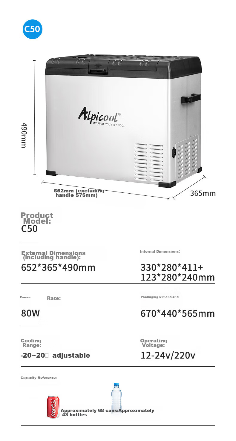 Alpicool Car Refrigerator, Dual-Use for Car And Home, Compressor-Freezing And Refrigeration, Suitable for Dormitory And Office, Mini C75 Large Capacity Fridge 14