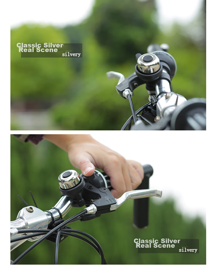 HOTUN Bicycle Bell, Loud Mountain Bike Bell, Old-Style Horn, Children's Bicycle Accessory, Complete Set, Universal XLD-02 Silver 10