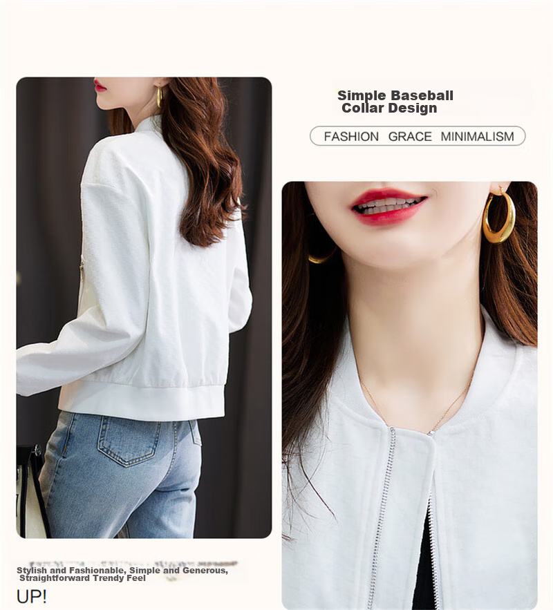Dme [Outdoor New Fashion] Spring And Autumn Commuter Baseball Collar Lightweight Bubble Texture Stylish Versatile Jacket for Women, Short Style 10