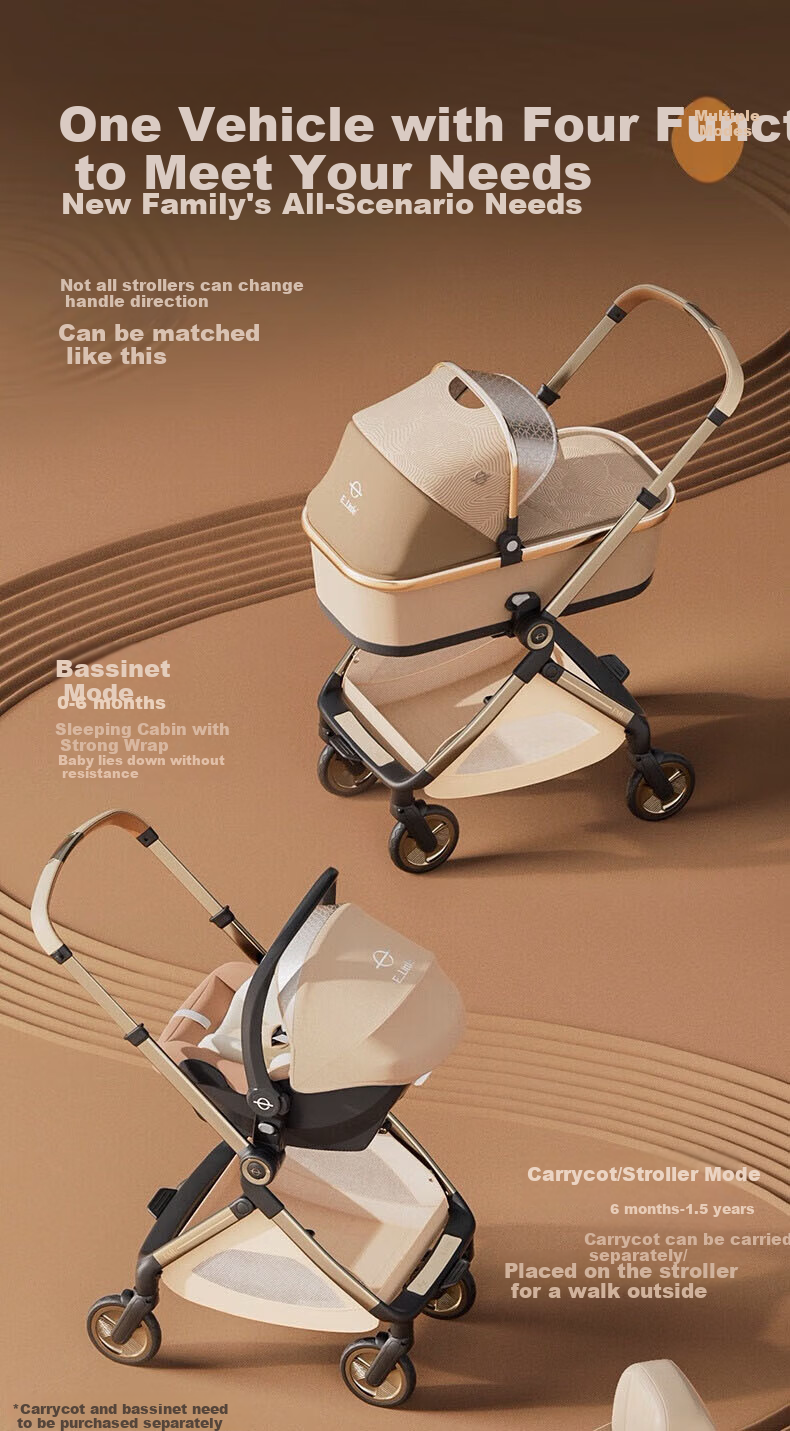 Elittile Baby Stroller 0-3 Years Foldable Reclining Shock Absorption High Landscape Baby Pram EMUpro Moonflower Blue 5