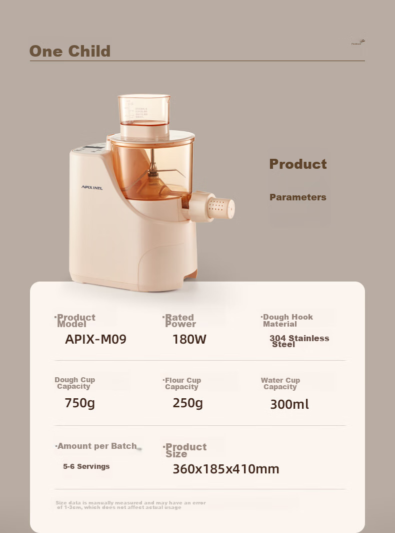 APIXINTL Anben Su Noodle Maker, Fully Automatic Pasta Machine, Multi-Functional Home Use, Multiple Mold Options, Electric Dough Kneader, Dumpling Wrapper Maker, 6-Person Capacity, APIX-M09 19