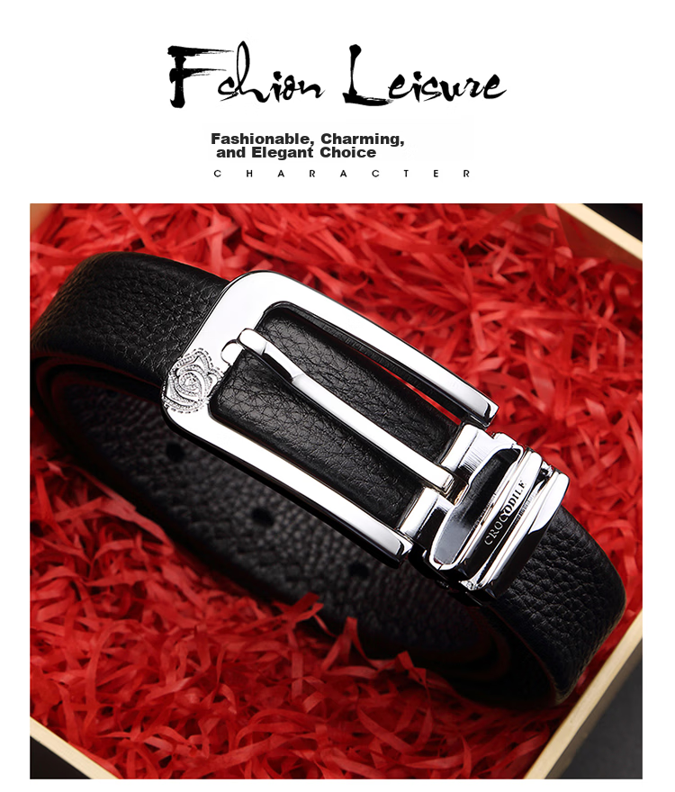 CROCODILE Genuine Top-Grain Leather Women's Pin Buckle Belt, Versatile Waistband, Birthday Gift for Girlfriend, T1806 Black 1