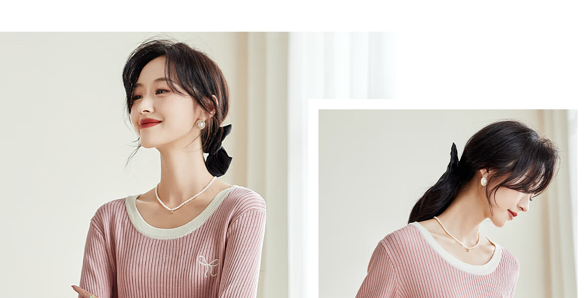PinCai Women's Knit Sweater, Early Autumn Round Neck Bow Embroidery Knit Top, Slim-Fit Base Layer Sweater P143Z3009 27