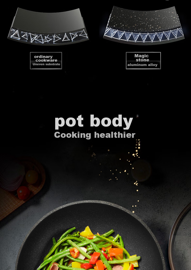 ASD Non-Stick Wok with Magic Stone, Smokeless Cooking Pan, Titanium Pot Compatible with Gas Stove And Induction Cooker, 28cm Suitable for 2-3 People 11