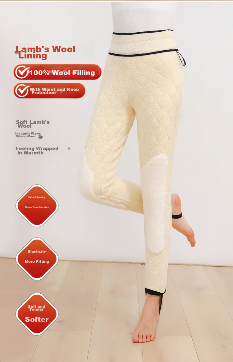 LangSha Thermal Underwear, 100% Wool Warm Pants for Women, Cotton-Lined Leggings for Outdoor Wear, Extra Thick Winter Pants, Cold-Resistant Lambswool Trousers for Women in Northeast China 8