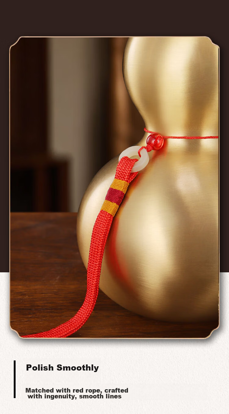 Binyue Brass Gourd Ornament, Open Gourd Pendant with Cinnabar, Living Room Entrance Office Decoration, Approximately 11 Cm Tall 8