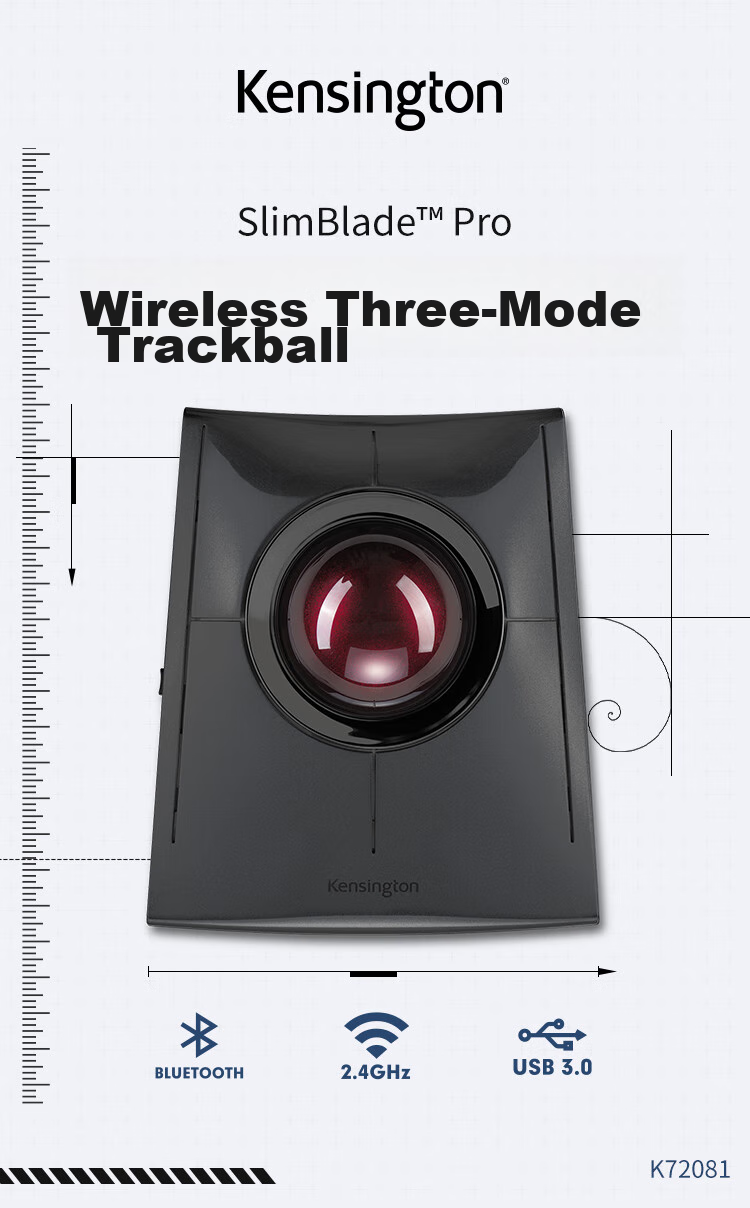 Kensington SlimBlade™ Pro Wireless Trackball, Ergonomic Mouse, Design for Home And Office Use, Professional Drawing Mouse for Graphic Designers, K72081 1