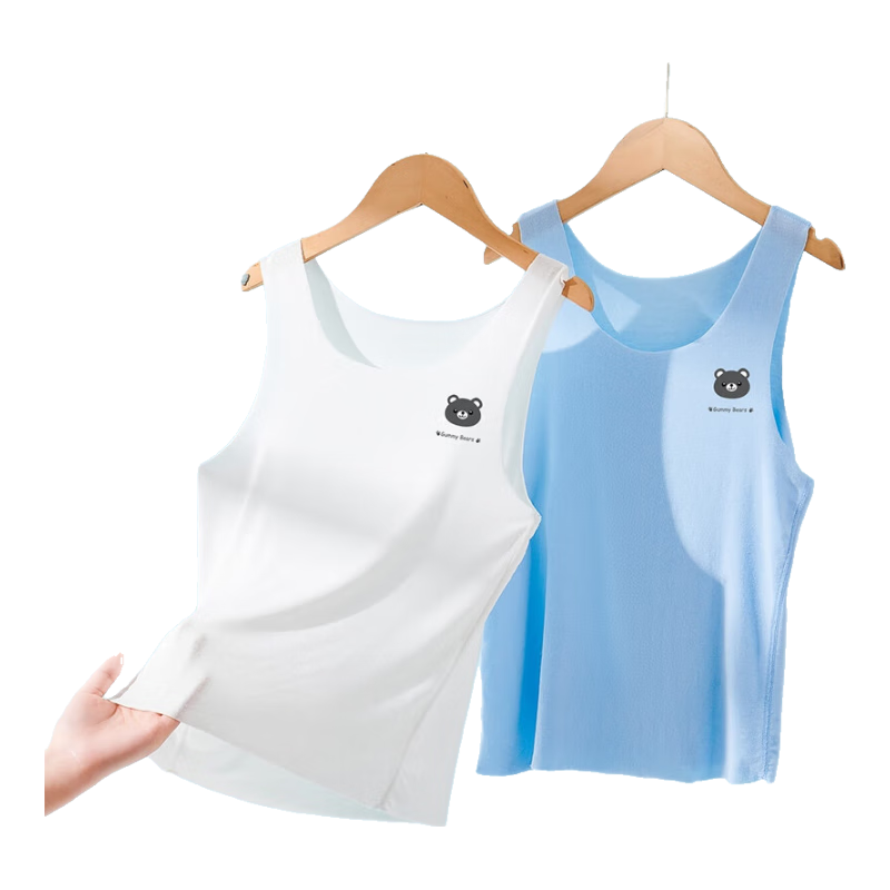 LangSha Children's Tank Top, Boys' Thin Modal Vest, Baby Undershirt T-Shirt, Kids' Underwear Base Layer, 2-Pack, Bear Pattern, Size 140