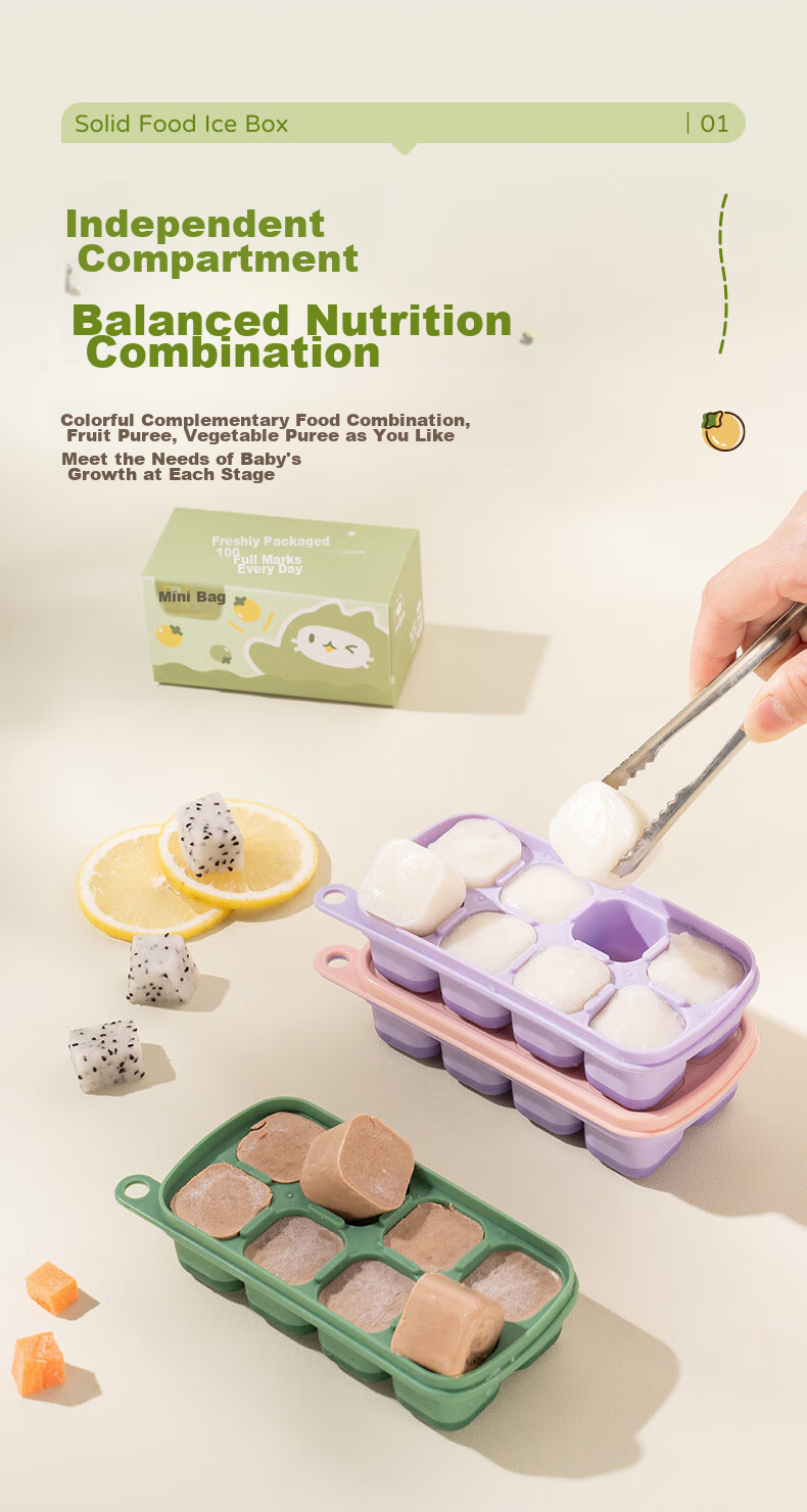 CAIZHI Baby Food Tray Set, Silicone Freezer Trays for Infant Food Storage, Green + Bags, 36 Pieces CZ6748 3