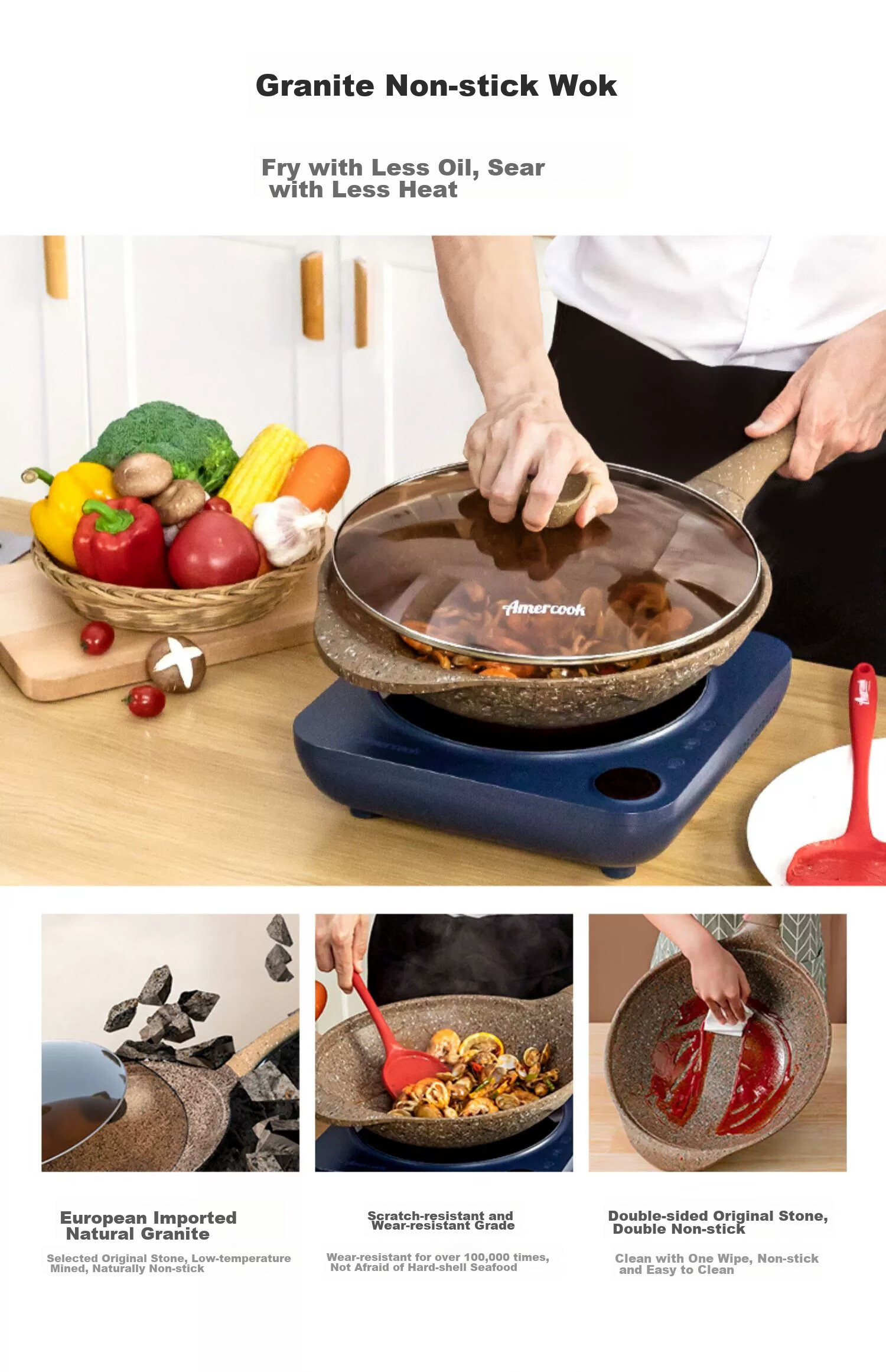 Amercook Alfitai Cookware Set, Two-Piece Set Including Wok, Non-Stick Pan, Flat Bottom Pan, Frying Pan, Amermeal Maifanshi Two-Piece Set, Suitable for Induction Cookers And Gas Stoves 17