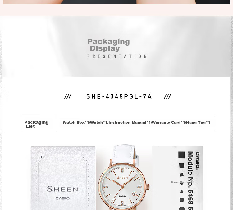 Casio Women's Watch, SHEEN Business Leather Strap Quartz Exam Japanese/Korean Style, Gift for Girlfriend, SHE-4048PGL 9