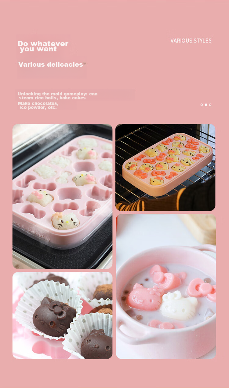Xuechu Ice Cube Mold, HELLOKITTY Cartoon Silicone Ice Maker, with Lid, Food Storage Container, Ice Cream Mold 14