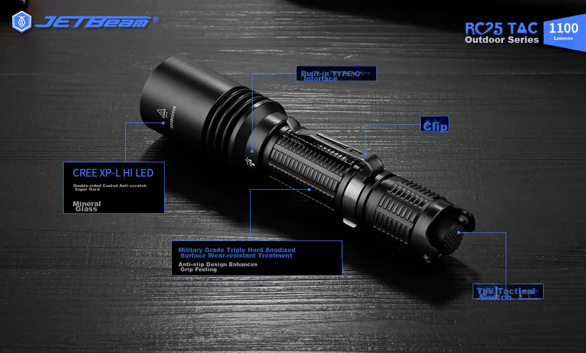 JETBeam BC25TAC High-Intensity Flashlight, Outdoor Bright Long-Range Emergency Camping Light 24