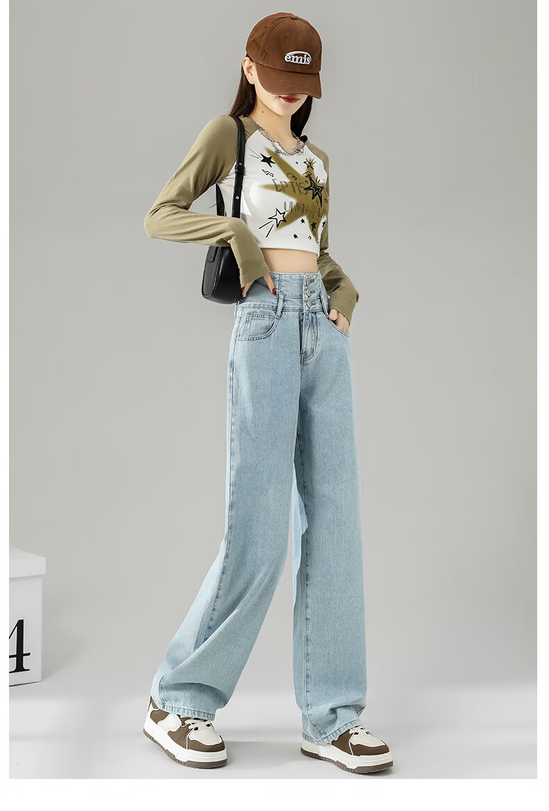 LangSha Women's Jeans, Spring And Summer Three-Button High-Waist Loose Wide-Leg Pants, Slimming Thin Vintage Straight-Leg Trousers for Wome 12