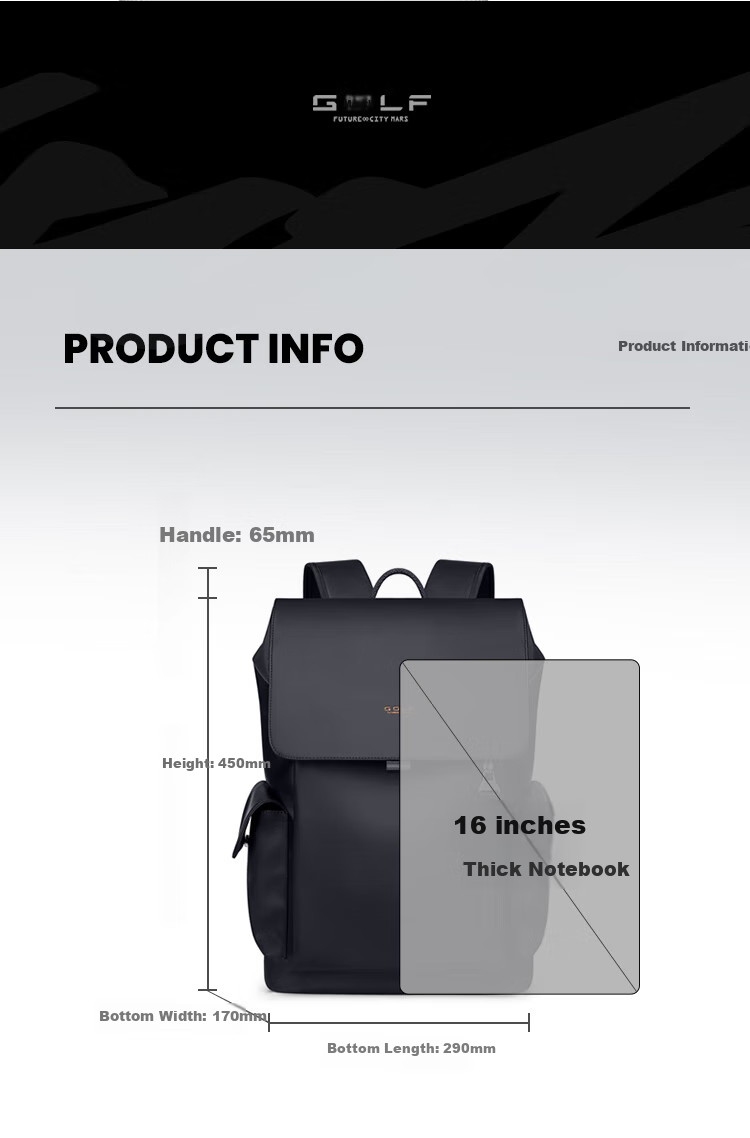 GOLF Shadow Backpack for Men, Travel Backpack, 16-Inch Laptop Bag, Student Schoolbag, Water-Resistant Flip Cover Business Trip Backpack 10