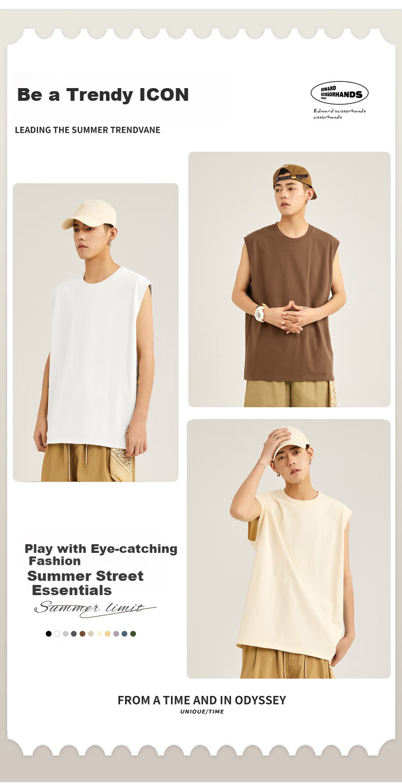 Baleno Cotton Tank Top for Men, Basic Solid Color Casual Versatile Sweat-Wicking Breathable Comfortable Student Sports Clean Version Wide Shoulder Cut Sleeve 2
